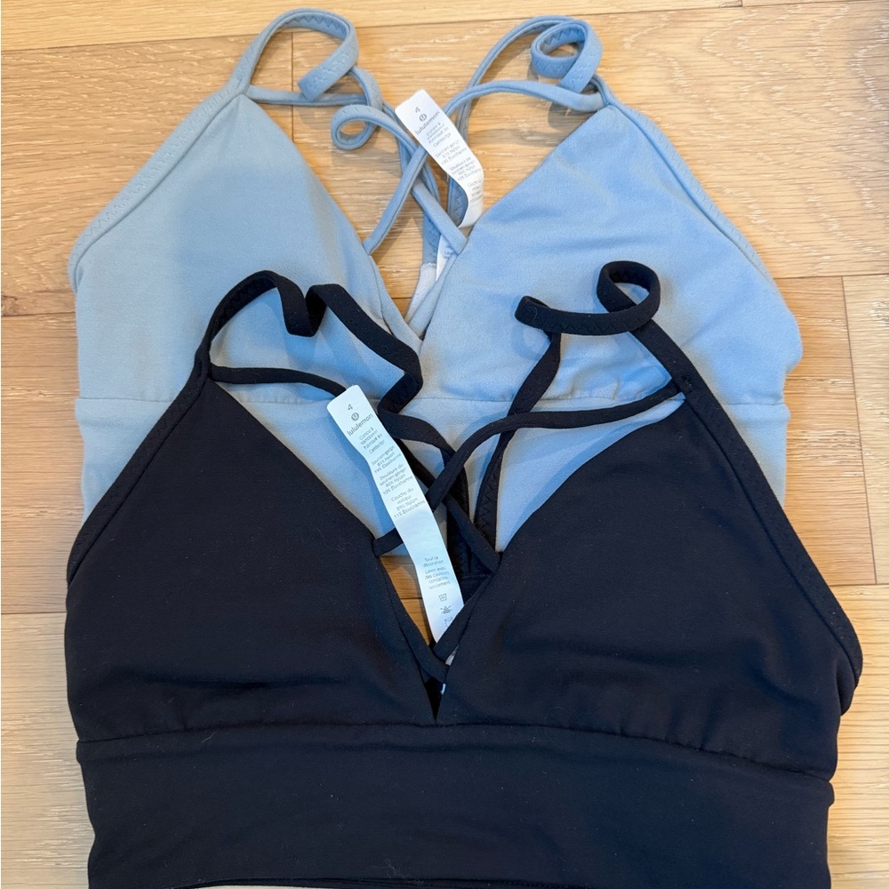 lululemon athletica Black and Light Blue Strappy Bralette Set